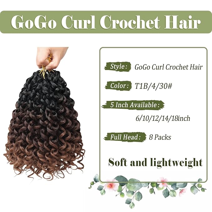 Vomella GoGo Curl Crochet Hair 8 Packs 10 Inch Curly Crochet Hair for Women Water Wave Beach Curl Synthetic Deep Twist Crochet Hair Extensions T1B/4/30