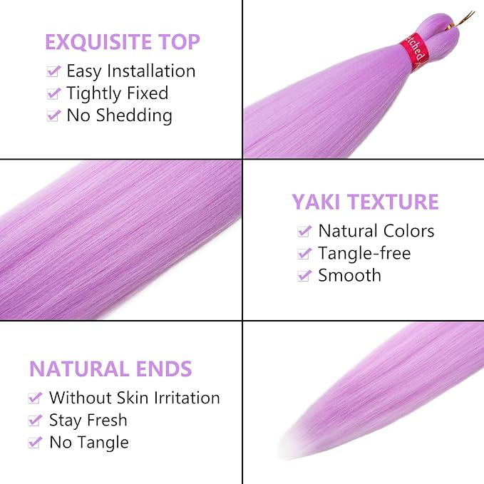 L. Purple Braiding Hair Pre Stretched 2 Packs Box Braids Hair Extensions 26 Inches Synthetic Pre Stretched Braiding Hair…