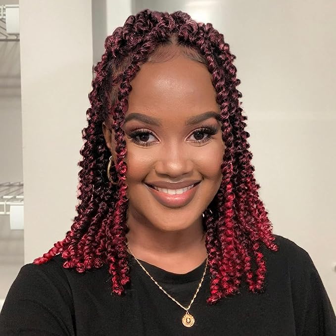 10 Inches 8 Packs Passion Twist Hair-Ombre Burgundy Pre-twisted Passion Twists,Pre-Looped Crochet Hair Spring twist Hair Extensions(10 Inch(Pack of 8), TBUG)