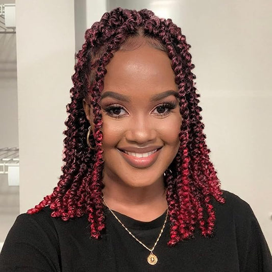 10 Inches 8 Packs Passion Twist Hair-Ombre Burgundy Pre-twisted Passion Twists,Pre-Looped Crochet Hair Spring twist Hair Extensions(10 Inch(Pack of 8), TBUG)