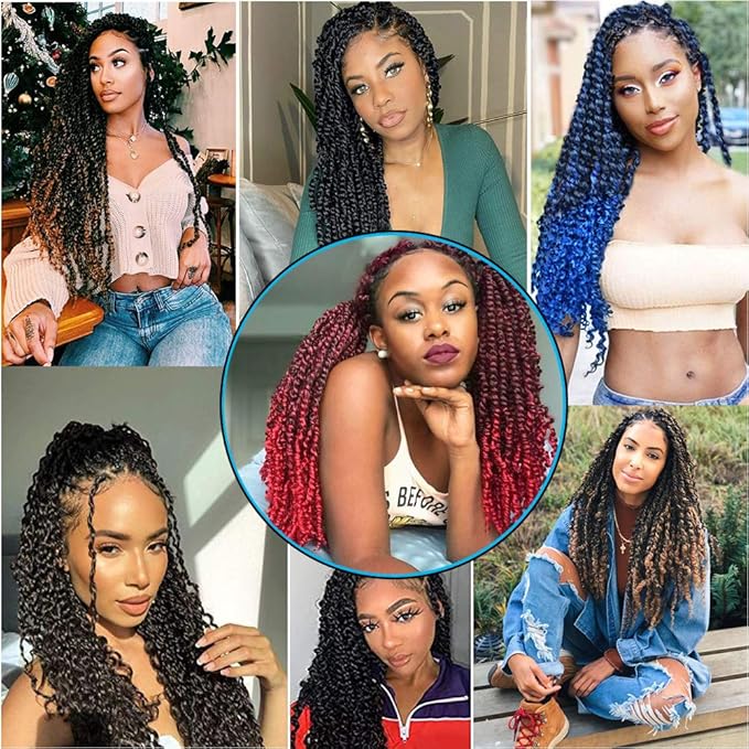 Burgundy Water Wave Crochet Hair 14inch 6 Pack Passion Twist Crochet Hair Synthetic Fiber Braidig Hair(14", T1B/BUG#)