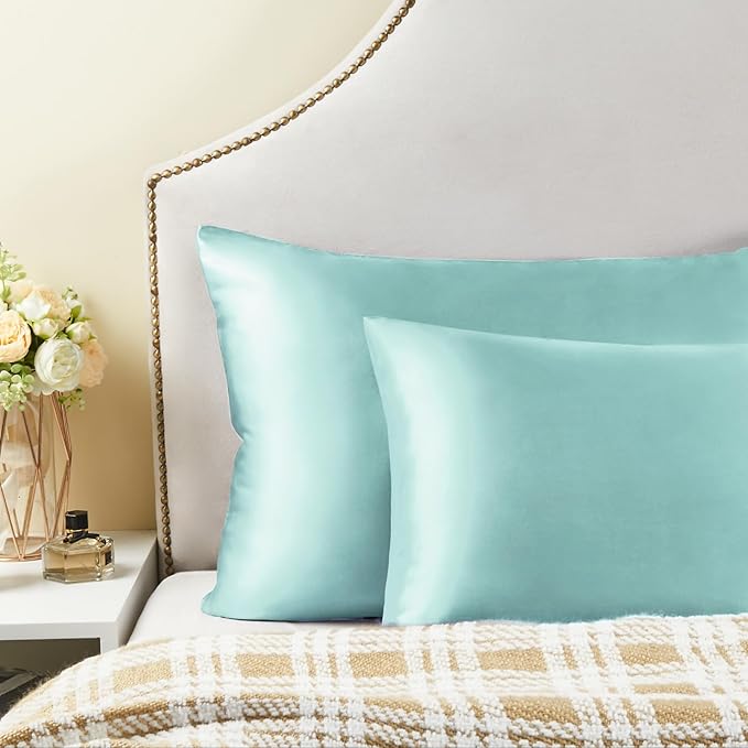 BEDELITE Satin Pillowcase for Hair and Skin, Super Soft and Cooling Similar to Silk Pillow Cases 2 Pack with Envelope Closure, Gift for Women Men(20"x40" King Size, Blue Grey)