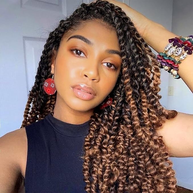 Passion Twist Hair 14 Inch Pre-twisted Passion Twist Crochet Hair for Women Pre-looped Water Wave Crochet Braids Bohemian Curly Crochet Hair Synthetic Hair Extensions 8 packs 1B/30