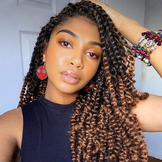 Passion Twist Hair 14 Inch Pre-twisted Passion Twist Crochet Hair for Women Pre-looped Water Wave Crochet Braids Bohemian Curly Crochet Hair Synthetic Hair Extensions 8 packs 1B/30