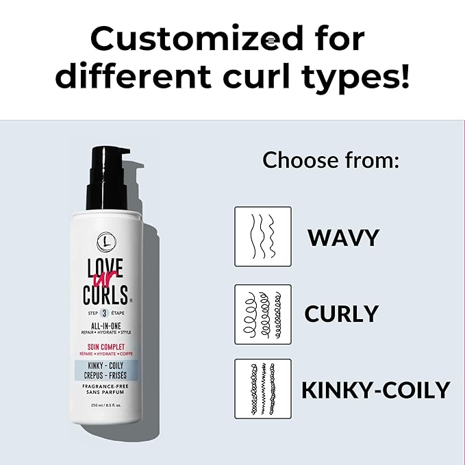 Love Ur Curls Fragrance Free All in One Curl Cream Styler for Kinky Coily Textured Hair, Repair, Define, Hydrate & Style with Shea Butter, 250mL