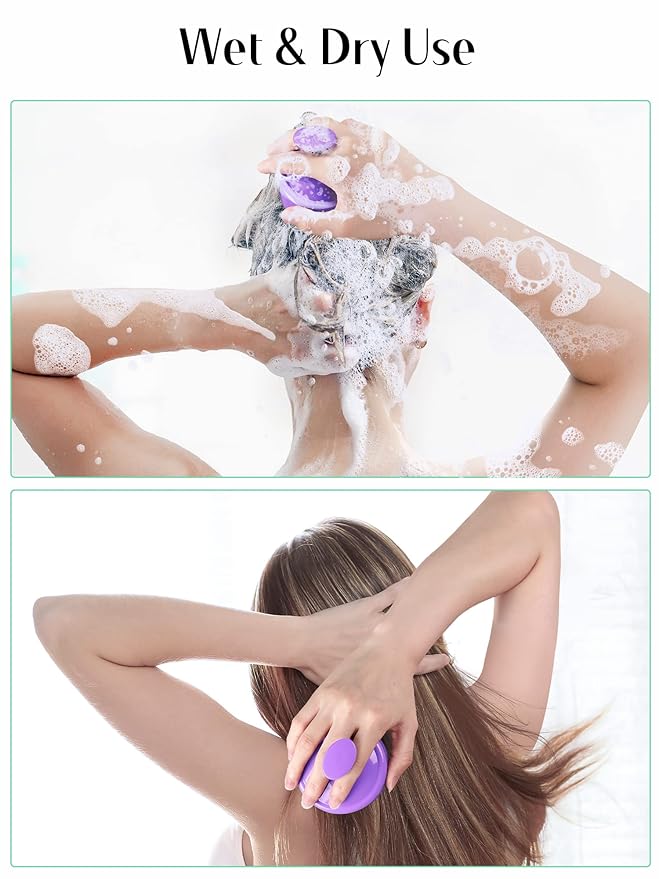 HEETA Scalp Massager Hair Growth, Soft Silicone Scalp Scrubber Shampoo Brush for Exfoliation, Dandruff Removal Head Massage Stress Relax, Wet & Dry Use for Thick Thin Curly Hair Care, Purple