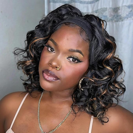 ToyoTress Ocean Wave Feather Crochet Human Hair - 10 Inch 250G Invisible Knotless Water Deep Wave Crochet Human Hair For Black Women Brown Highlight Color Braiding Hair (10 Inch, P1B/30-250G)