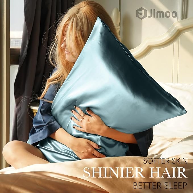 100% Mulberry Silk Pillowcase for Hair and Skin, 22 Momme Pure Natural Silk Pillow Case Both Sided with Zipper, Pillow Cover for Women Mom Men (Airy Blue, King 20''×36'', 1 Pack)