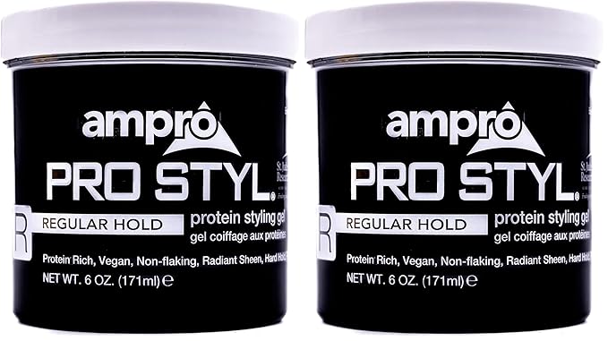 AmPro Pro Styl Styling Gel - Protects and Strengthens Your Strands - Non-Flaking, Alcohol Free, Vegan Formula - Flexible, Touchable Hold for All Hair Textures - Regular - 6 oz (Pack of 2)