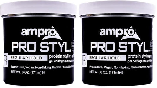 AmPro Pro Styl Styling Gel - Protects and Strengthens Your Strands - Non-Flaking, Alcohol Free, Vegan Formula - Flexible, Touchable Hold for All Hair Textures - Regular - 6 oz (Pack of 2)