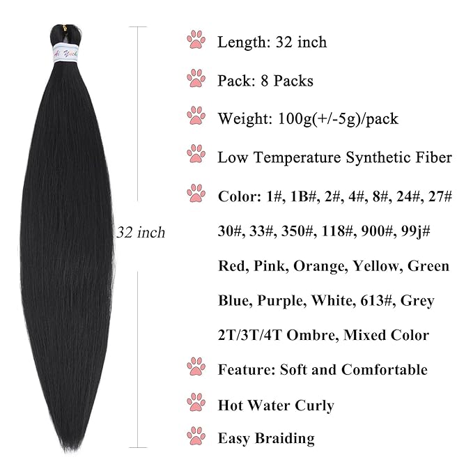 32 Inch 1b Black Pre Stretched Braiding Hair Long Braids Weave Pre Braided Hair for Crochet Braiding Synthetic Knotless Hypoallergenic Yaki Jumbo Box Braids Extensions