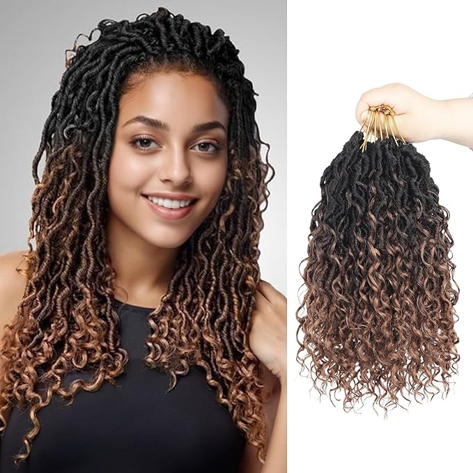 Goddess Locs Crochet Hair 12 Inch 9 Packs Synthetic Faux Locs Crochet Hair for Black Women, River Locs Hair Extensions Style Pre looped Crochet with Curly Ends