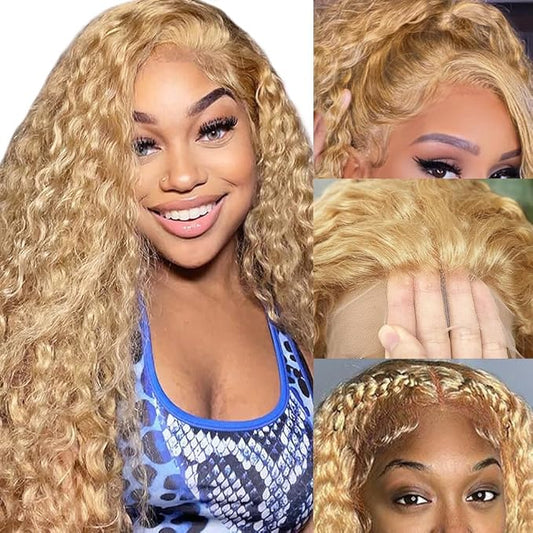 13x6 Honey Blonde Wig Human Hair Pre Plucked 200 Density 13x6 Body Wave Deep Wave Lace Front Wigs Human Hair For Black Women HD Transparent Honey Blonde Wig With Baby Hair Curly Human Hair Wig 20Inch