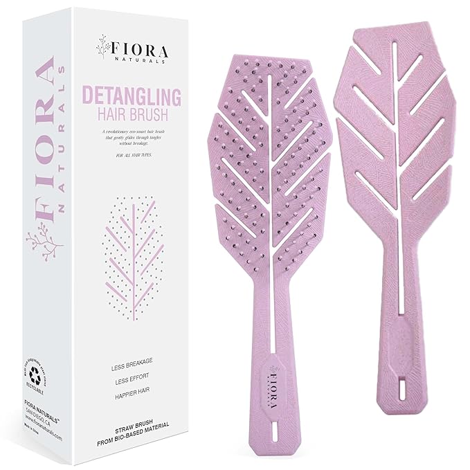 Fiora Naturals Hair Detangling Brush for Women - Detangler Hair Brush w/Flexible Soft Bristles- Gently Glides Through Tangles - Curly, Fine, Dry and Shower Wet HairBrush, cepillo para cabello - Pink