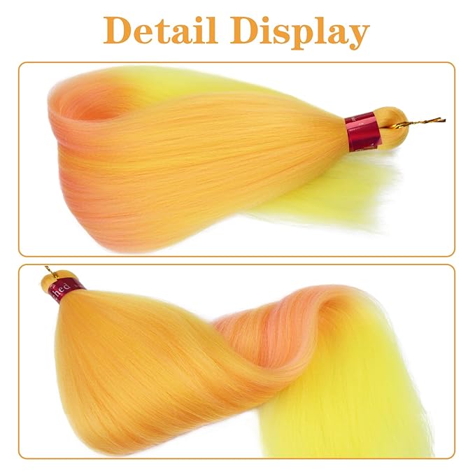 Yellow/Pink/Yellow Braiding Hair Pre Stretched 2 Packs Box Braids Hair Extensions 26 Inches Synthetic Pre Stretched Braiding Hair…