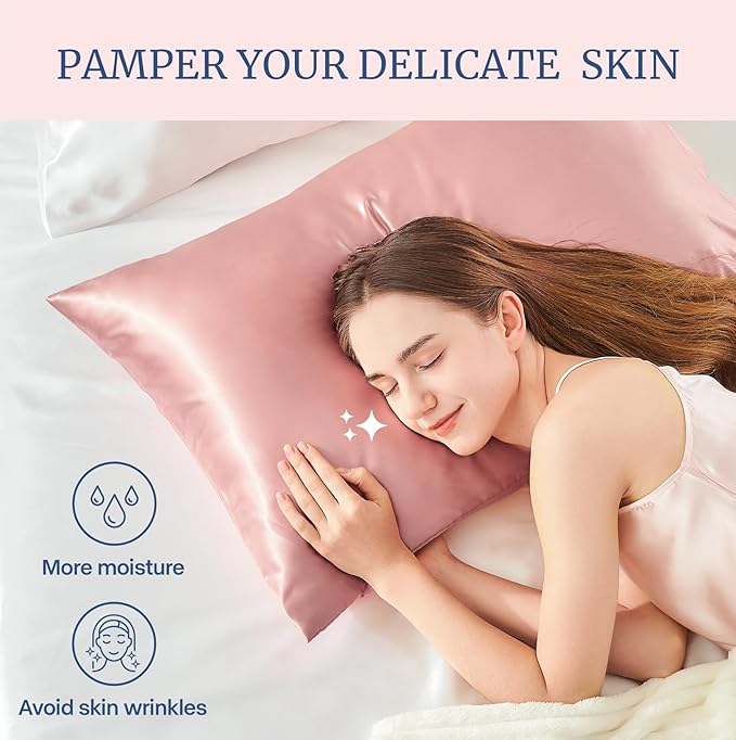 BEDELITE Satin Pillowcase for Hair and Skin, Super Soft and Cooling Similar to Silk Pillow Cases 2 Pack with Envelope Closure, Gift for Women Men(20"x40" King Size, Rose Pink)