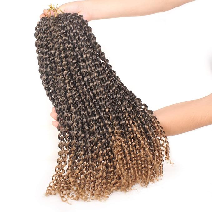 Leeven 2 Pcs Passion Twist Hair Ombre Color Water Wave Synthetic Crochet Braids for Butterfly Locs 18 Inch 36 Roots Passion Twists Crochet Braiding Hair Extension T27#