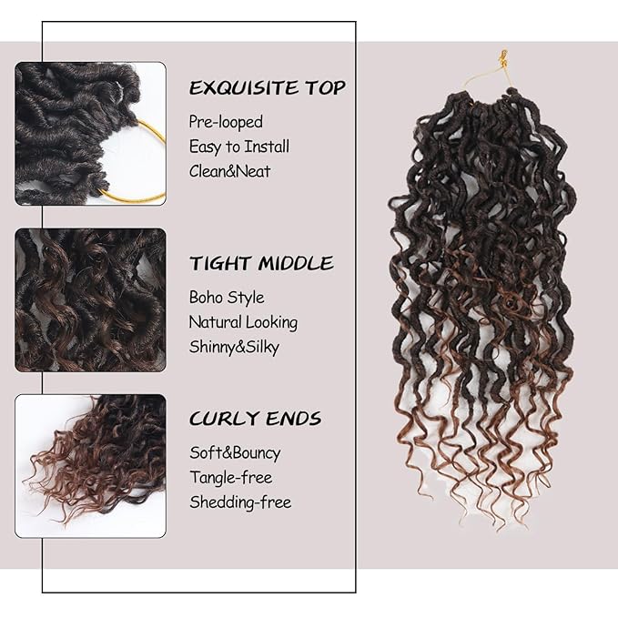 Goddess Locs Crochet Hair,8 Inch 9 Packs Faux Locs Synthetic Crochet Hair for Black Women, Boho Style Pre looped crochet with Curly Ends