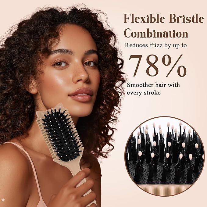 Curly Hair Brush, Curl Defining Brush for Effortless Curly Hair Care, Funny Cat Ear Type Curl Brush Suitable for Wet & Dry Hair,Women and Men,Reduces Frizz (Beige)