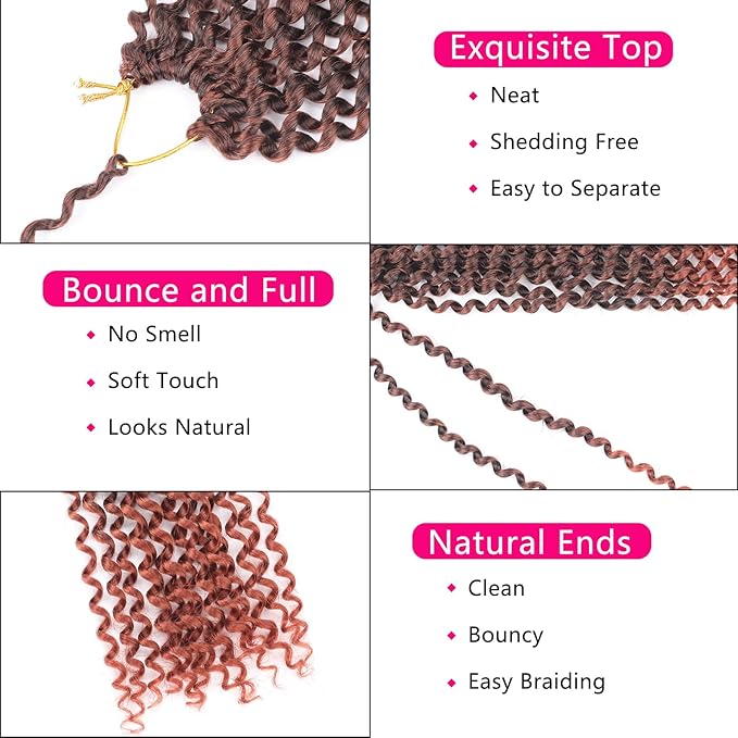 Copper Passion Twist Hair 14 Inch 7 Packs Water Wave Crochet Hair T350# Wrap Braiding Hair For Passion Twist Crochet Hair/Butterfly Locs/Spring Twist Crochet Braids Boho Hair Extension (14 Inch,T350#)