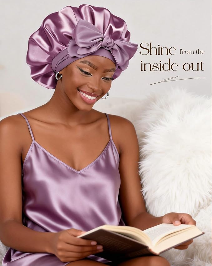 YANIBEST Silk Bonnet for Sleeping Women Adjustable Double Layer Satin Bonnet Reduce Friction Prevent Frizz Natural Curly Hair