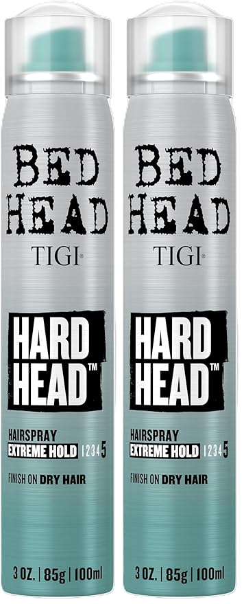 TIGI Bed Head Hard Head Hair Spray –Travel Size Hair Spray, Extra Strong Hold for All Day Style and All Hair Types, 3 oz, 2 Pack