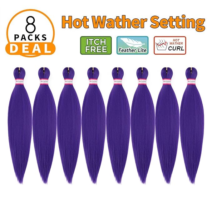 Purple Braiding Hair Pre Stretched 20 Inch 8 Packs Braiding Hair Extensions for Crochet Box Braids Twists Locs Hair Itch Free Soft Yaki Texture Hot Water Setting (20inch,#Purple)