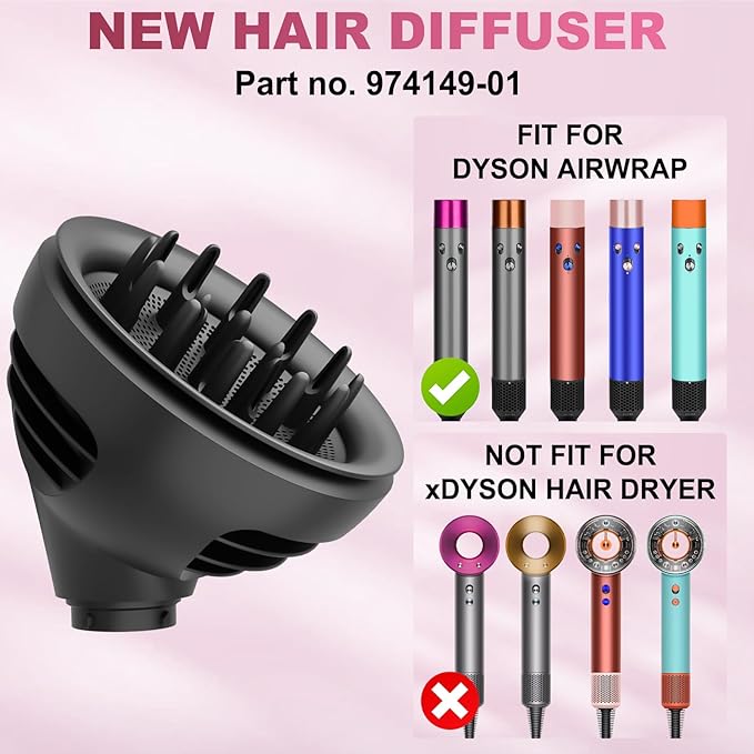 Wave Curl Diffuser Attachment for Dyson Airwrap HS01 HS05 HS08, Upgraded Hair Diffuser Nozzle Dome and Diffuse Modes to Dryer Faster and Define Curls Hair, Black