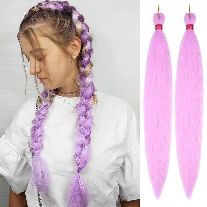 L. Purple Braiding Hair Pre Stretched 2 Packs Box Braids Hair Extensions 26 Inches Synthetic Pre Stretched Braiding Hair…