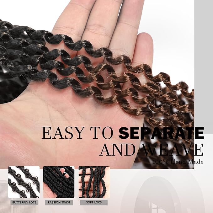 Passion Twist Hair 12 Inch 8 Packs Water Wave Crochet Hair Bohemian Braiding Hair Pre Looped Crochet Braids Hair Extensions for Black Women （T/30#）