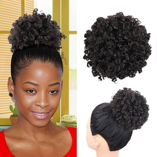 Afro Puff Ponytail for Black Women Culy Wavy Short Drawstring Ponytail Hair Extension Synthetic Mini Afro Bun for Girls Kids(2#)