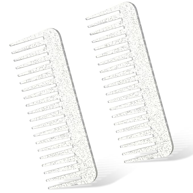 Patelai Wide Tooth Comb Large Hair Detangling Comb for Curly, Wet Dry Hair, No Handle Detangler Accessories(Glitter Clear)