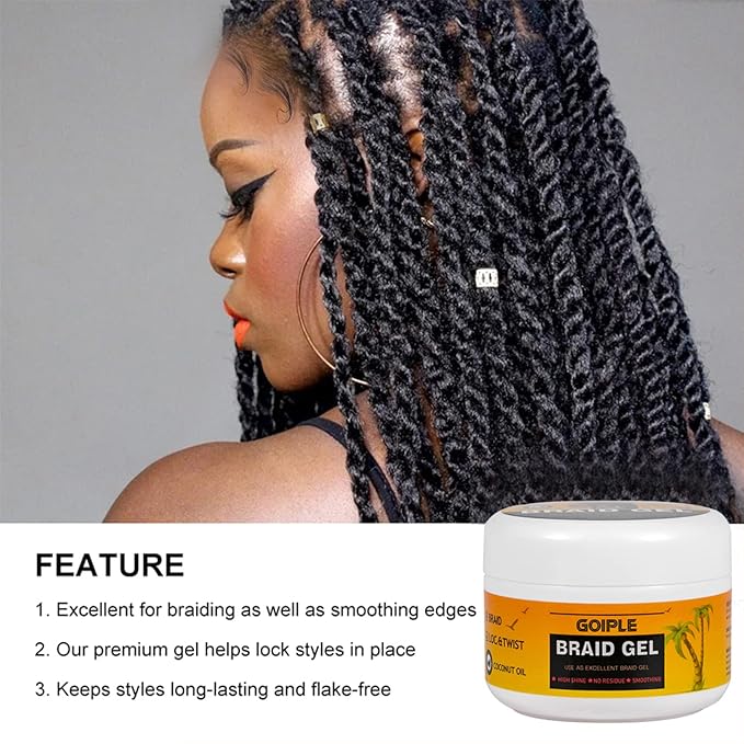 8.8OZ Strong Hold Braiding Gel for Twists, Locs, Cornrows - Tames Frizz, High Shine, No Flake, Easy Edge Control