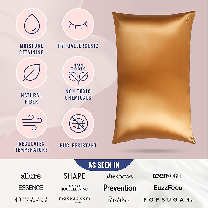 Blissy Silk Pillowcase - 100% Pure Mulberry Silk - 22 Momme 6A High-Grade Fibers - Silk Pillow Cover for Hair & Skin - Regular, Queen & King (Gold, King)