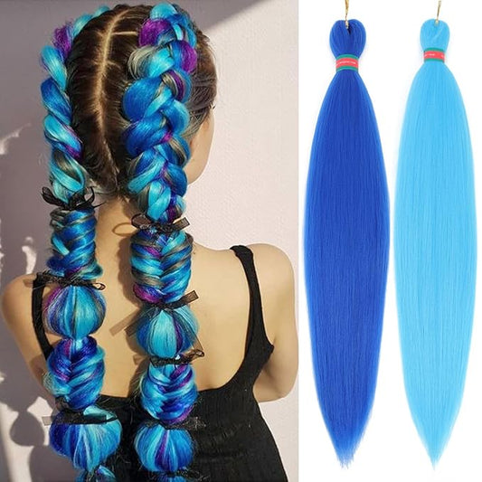 Ombre Blue Pre stretched Braiding Hair 2 Packs Pre feathered Braid Hair Extensions 30 Inches Kanekalon Hair Braids