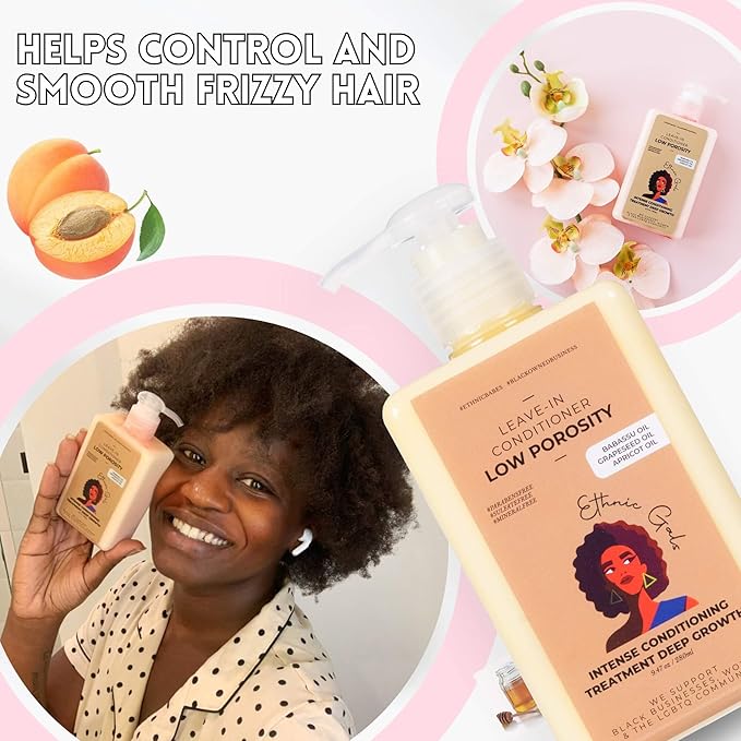 Low Porosity Leave In Conditioner, with Shea Butter & Aloe - 9.5 fl oz - Deep Moisturizing Conditioner Hydration for Curly Natural Hair, Low Porosity Hair Products | Ethnic Gals