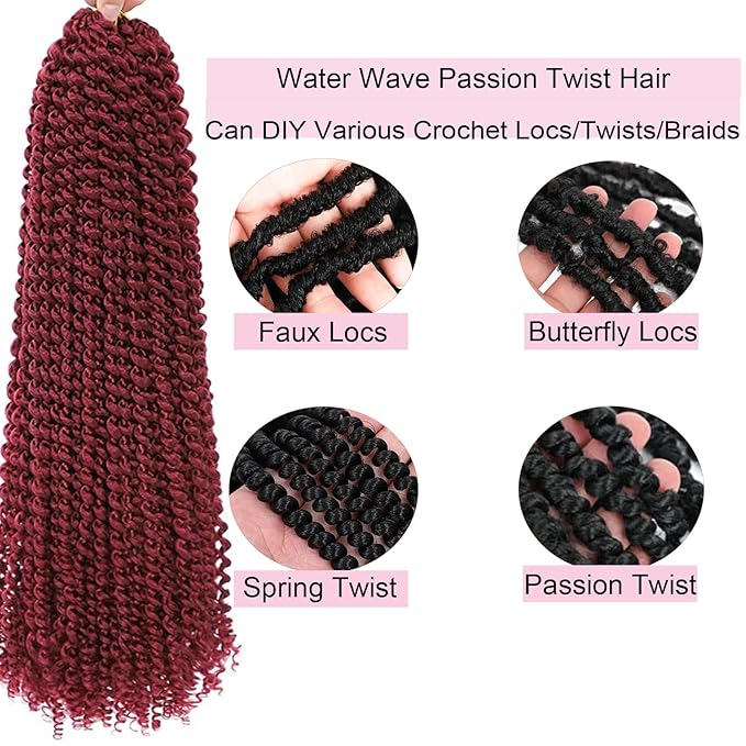 Burgundy Passion Twist Hair,14 Inch 7 Packs Water Wave Crochet Hair Wrap Braiding Hair For Passion Twist Crochet Hair/Butterfly Locs/Spring Twist Crochet Hair Braids (14in,7pcs,burgundy#)