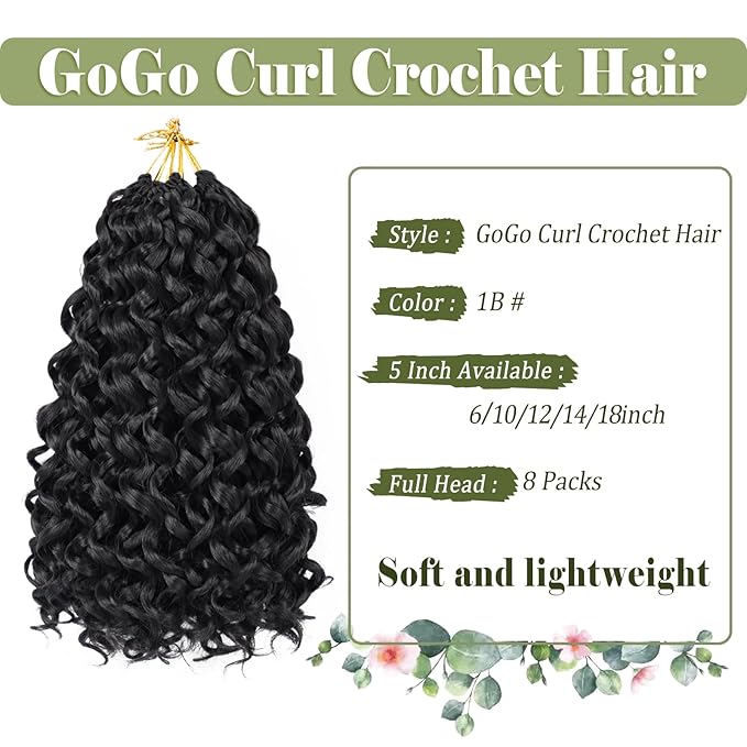 Vomella GoGo Curl Crochet Hair 8 Packs 14 Inch Water Wave Curly Crochet Hair for Women Short Beach Curl Synthetic Deep Twist Crochet Hair Extensions(1b#)