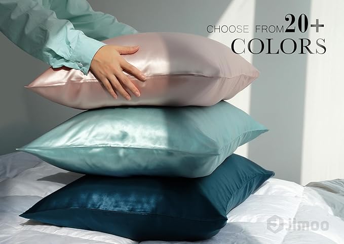 100% Mulberry Silk Pillowcase for Hair and Skin, 22 Momme Pure Natural Silk Pillow Case Both Sided with Zipper, Pillow Cover for Women Mom Men (Fog Blue, Standard 20''×26'', 1 Pack)