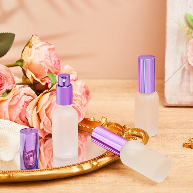 Roshtia 30 Pcs 1 oz/ 30 ml Purple Glass Spray Bottle Refillable Perfume Atomizer Clear Decorative Empty Bottles with Fine Mist Sprayer Pump for Face Body Travel
