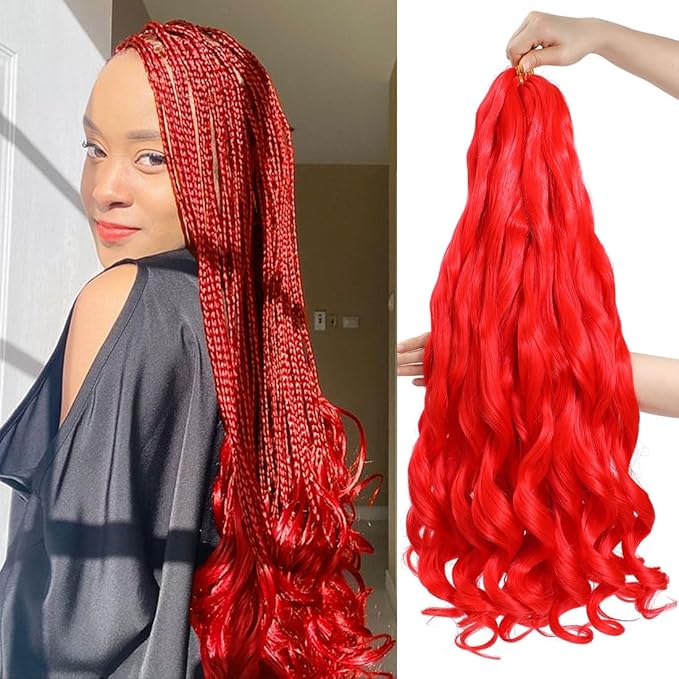 RedFrench Curly Braiding Hair 24 Inch 6 Packs Black Loose Wave Bouncy Crochet Hair Pre Stretched 100g/pack Yaki Curly Braiding Hair for Black Women Hair Extensions ((Pack of 6),24inch,Red)