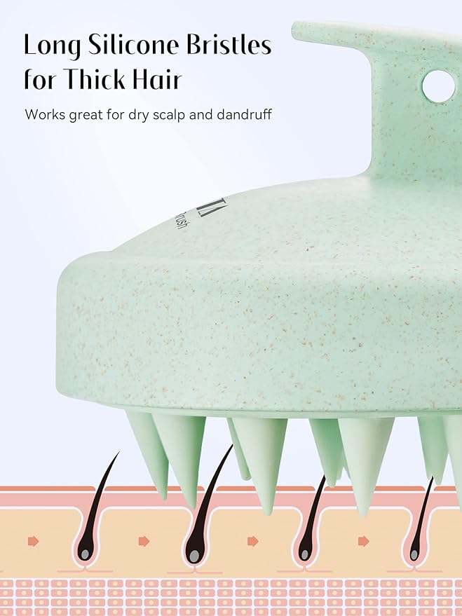 HEETA Scalp Massager Hair Growth, Soft Silicone Scalp Scrubber Shampoo Brush for Exfoliation, Dandruff Removal & Head Massage Stress Relax, Wet & Dry Use for Thick, Thin Hair Care, Wheat Straw Green