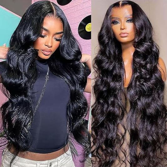 34 Inch Body Wave Lace Front Wigs Human Hair For Black Women 13×6 HD Transparent Lace Front Wig Natural Black Color 180% Density Pre Plucked With Baby Hair