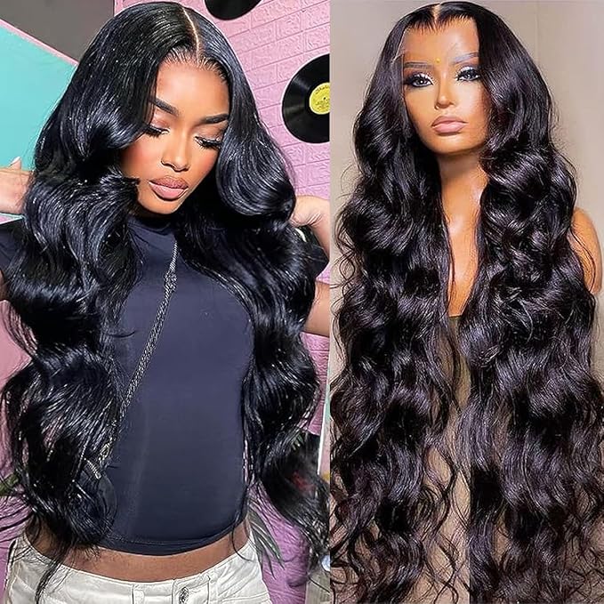 24 Inch Body Wave Lace Front Wigs Human Hair For Black Women 13×6 HD Transparent Lace Front Wig Natural Black Color 180% Density Pre Plucked With Baby Hair