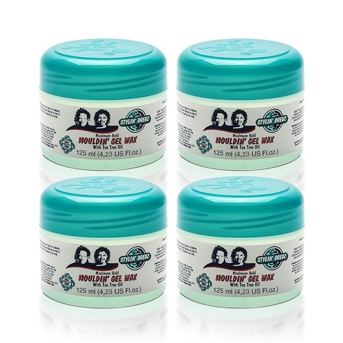 Stylin Dredz Mouldin' Gel Wax - Loc n Twist Gel - Dreadlock Gel Wax with Tea Tree Oil - 125 ml Pack of 4