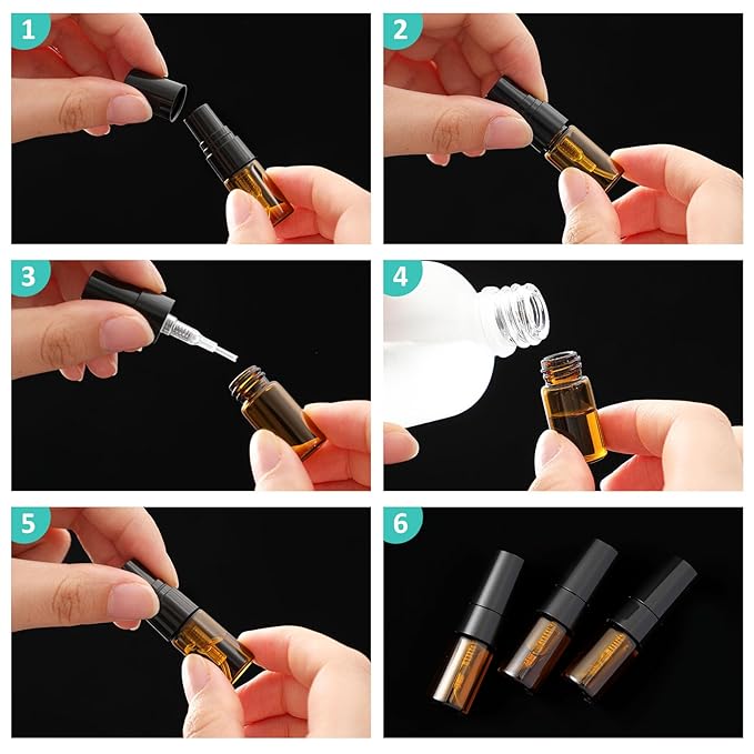 Zhehao 50 Pcs Mini Spray Bottles 2 ml Clear Glass Perfume Bottles Refillable Fine Mist Perfume Atomizer Portable Empty Sample Containers for Cleaning, Essential Oils, Travel (Amber)