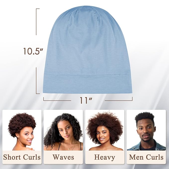 OLESILK Silk Bonnet for Curly and Frizzy Hair, Sleep Cap for Sleeping, Unisex Hair Wrap, Medium, Light Blue