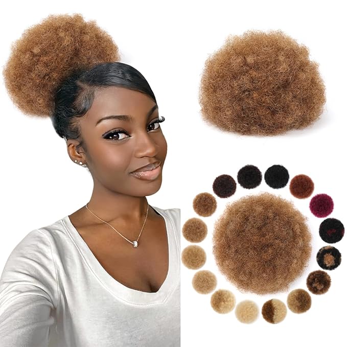 Human Hair Ponytail for Black Women #04 Large Brown Large 4c Human Hair Kinky Curly Durable Natural Soft and Smooth Clip On Drawstring Ponytail