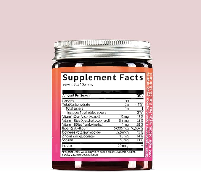 Biotin Gummies for Hair, Skin & Nails. 5,000 mcg High Potency Vegan Vitamins for Faster Hair Growth, Stronger Nails & Healthy Skin. with Vitamins C & E, 30 Gummies