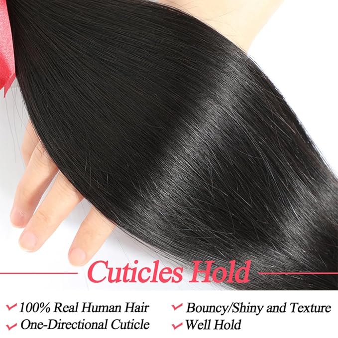 12A Straight Bundles Human Hair 24 26 28 Inch Brazilian Straight Human Hair 3 Bundles Deals 100% Unprocessed Virgin Remy Weave Bundles 1B Natural Black